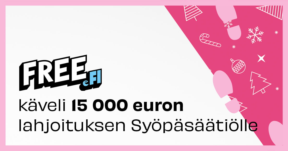 4 084 332 askeleella hyvää – FREE.fi käveli  15 000 euron lahjoituksen Syöpäsäätiölle